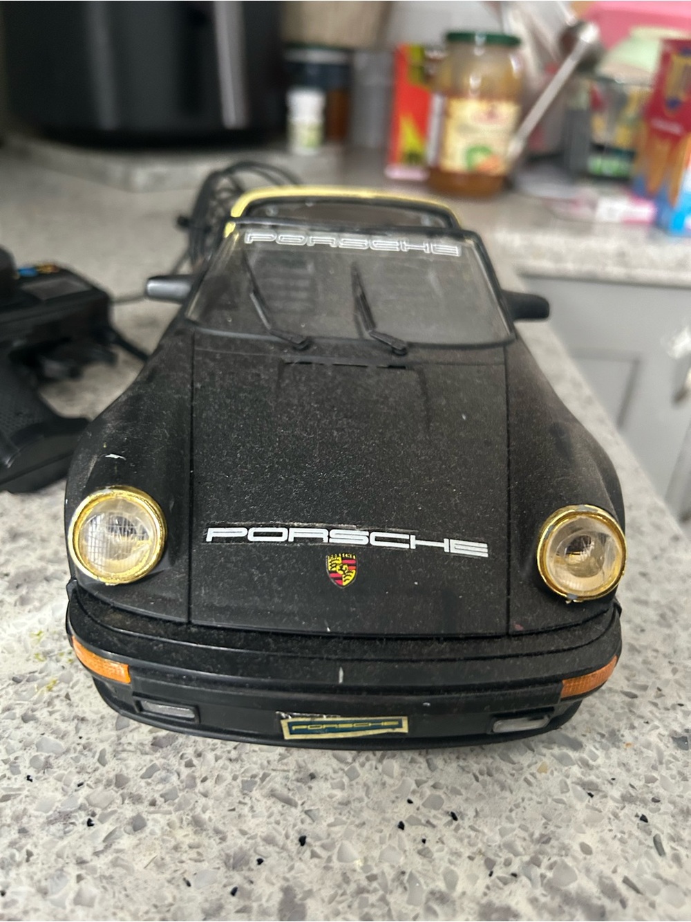 1987 Vintage Porsche 911 Carrera Black Kids Remote Control Sports Car Toy
